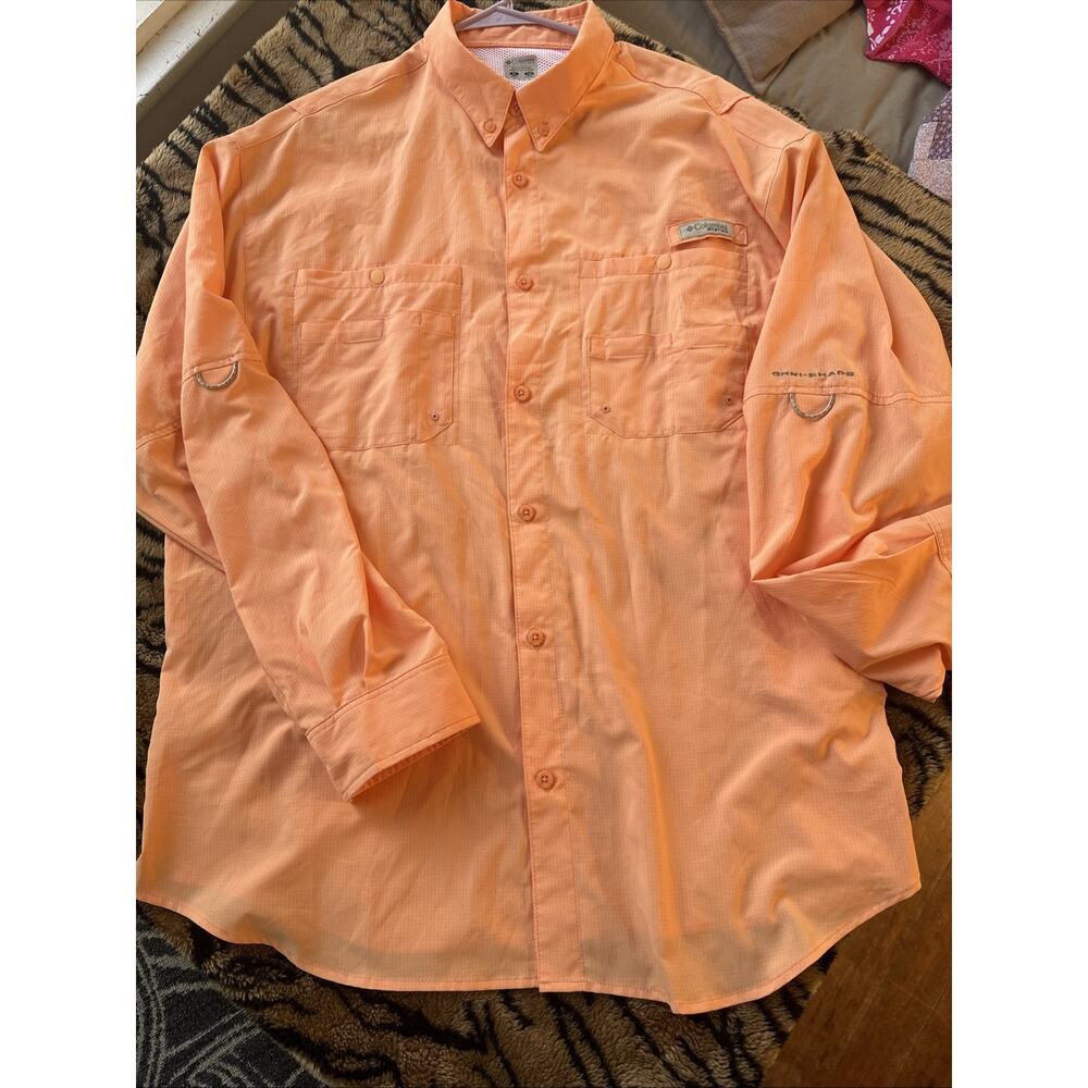Columbia PFG Men’s Lt Orange LS COLLARED BUTTON FRONT SHIRT SZ XL Omni-shade
